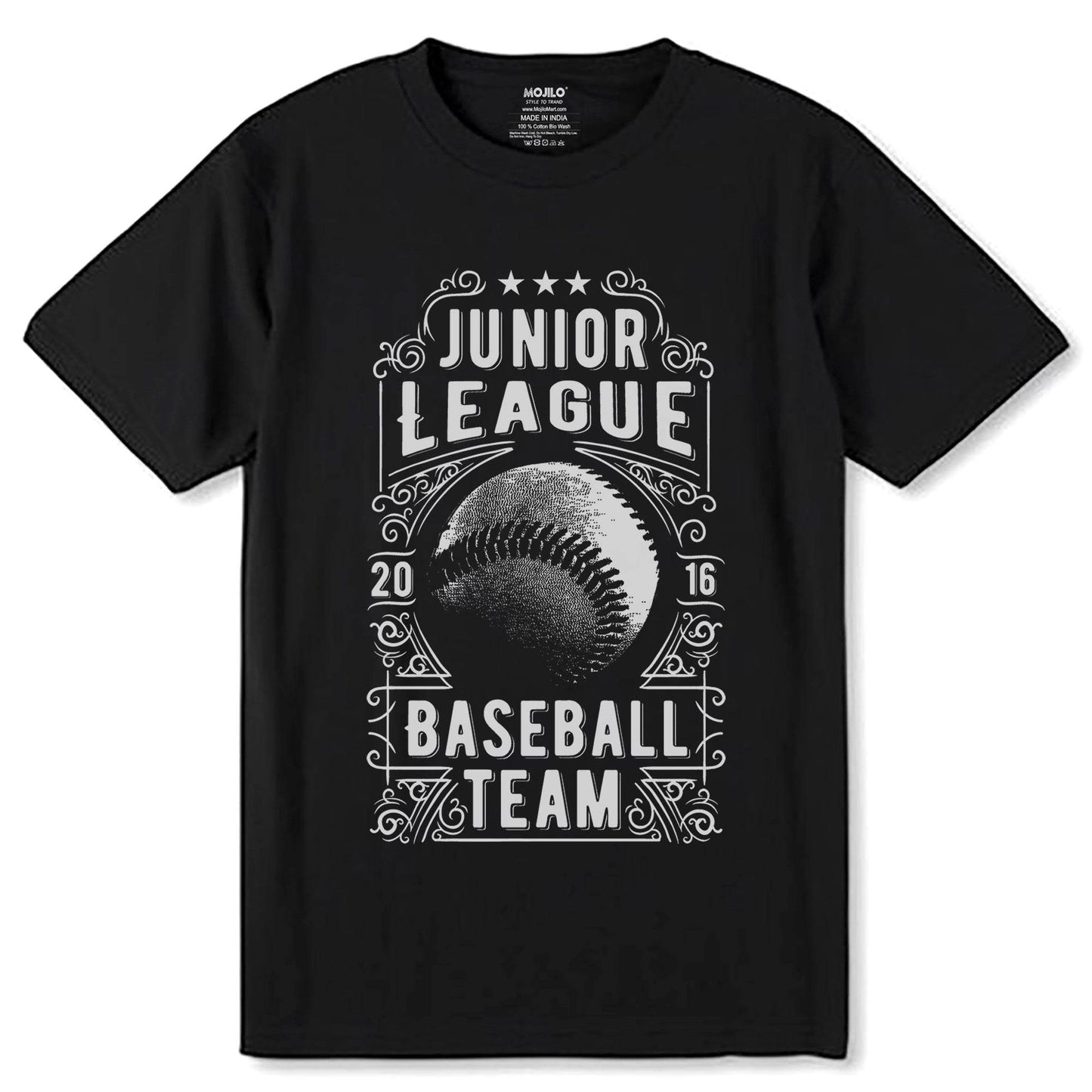 JUNIOR LEAGUE 2016 BASEBALL TEAM - Unisex Round Neck Regular Fit 100% Combed Cotton Half Sleeve T-Shirt - Mojilo Mart