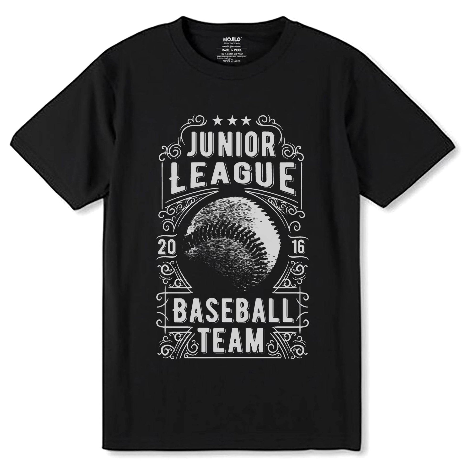 JUNIOR LEAGUE 2016 BASEBALL TEAM - Unisex Round Neck Regular Fit 100% Combed Cotton Half Sleeve T-Shirt - Mojilo Mart