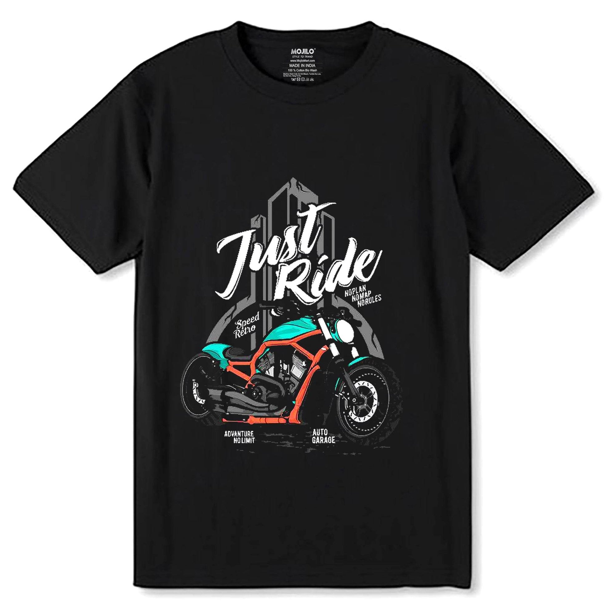 Just Ride - Unisex Round Neck Regular Fit 100% Combed Cotton Half Sleeve T-Shirt - Mojilo Mart