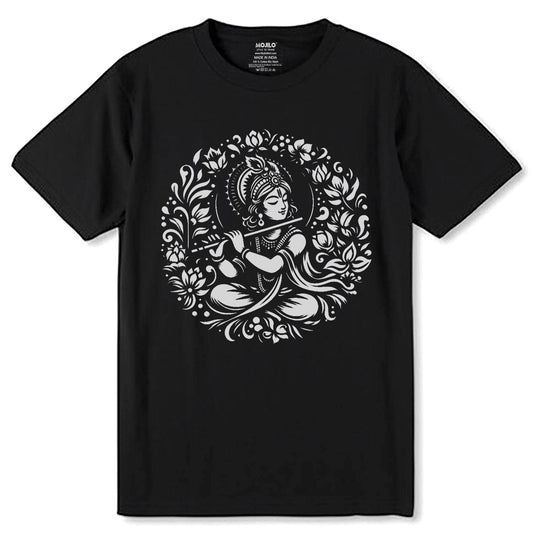 Krishna painting Art work - Unisex Round Neck Regular Fit 100% Combed Cotton Half Sleeve T-Shirt - Mojilo Mart