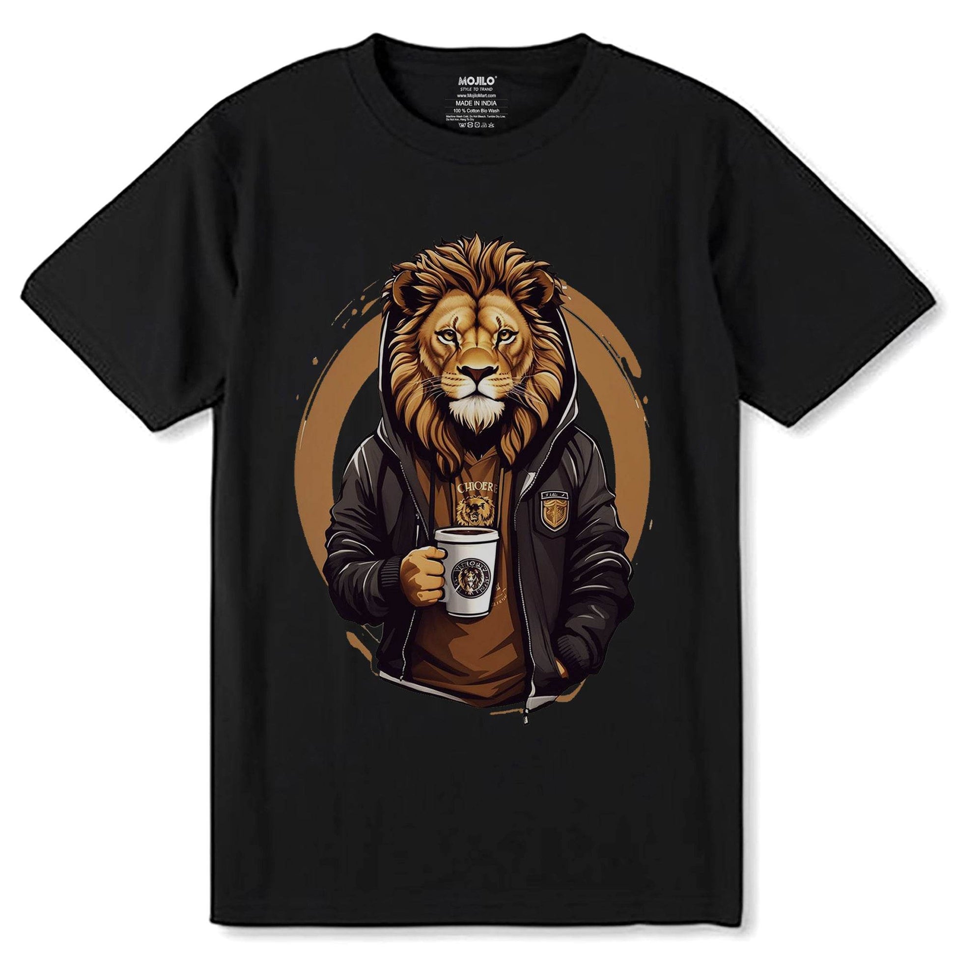 LION COFFEE - Unisex Round Neck Regular Fit 100% Combed Cotton Half Sleeve T-Shirt - Mojilo Mart