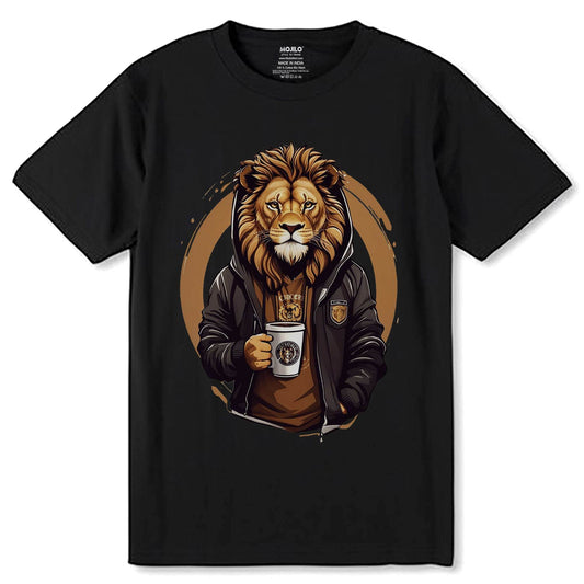 LION COFFEE - Unisex Round Neck Regular Fit 100% Combed Cotton Half Sleeve T-Shirt - Mojilo Mart