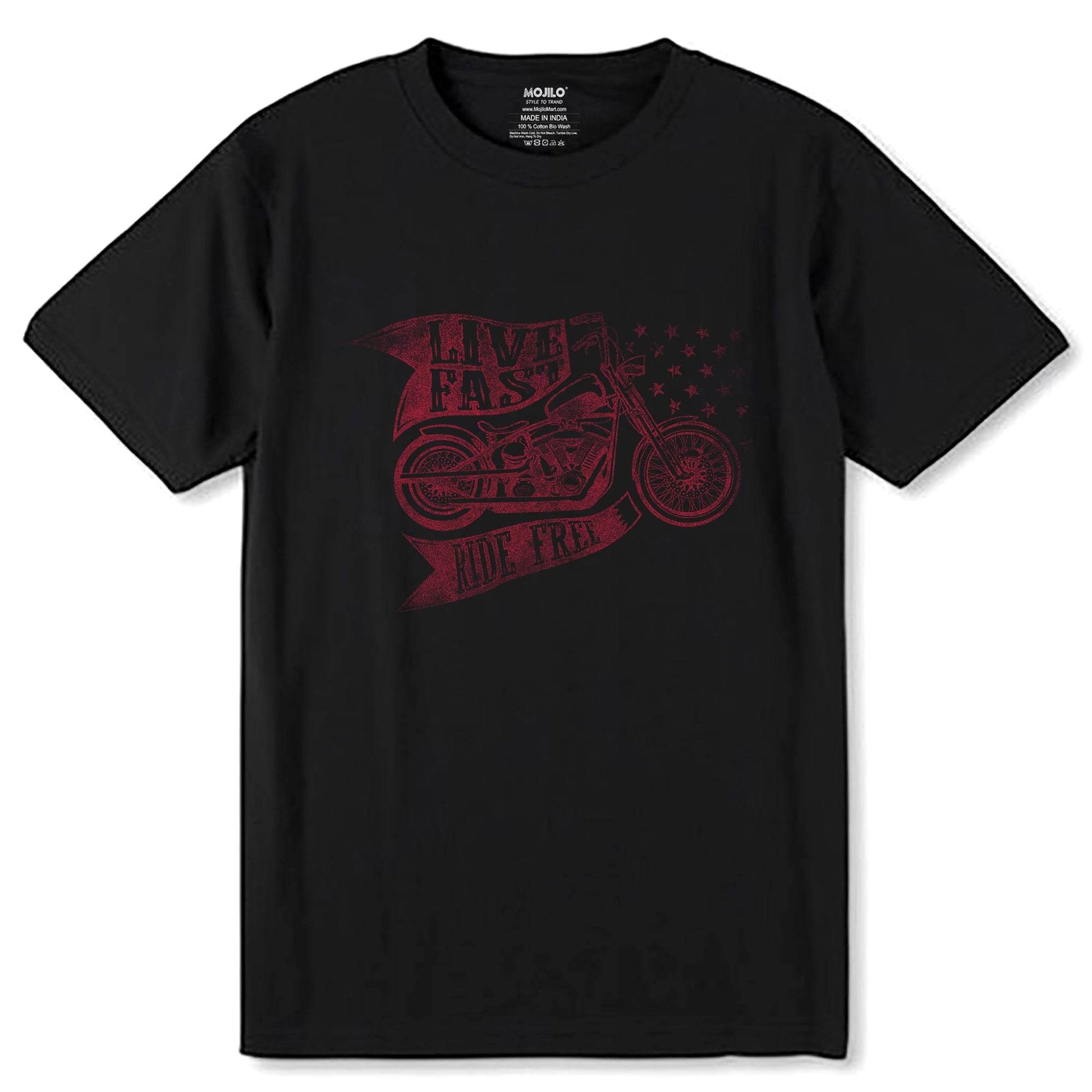 LIVE FAST RIDE FREE - Unisex Round Neck Regular Fit 100% Combed Cotton Half Sleeve T-Shirt - Mojilo Mart