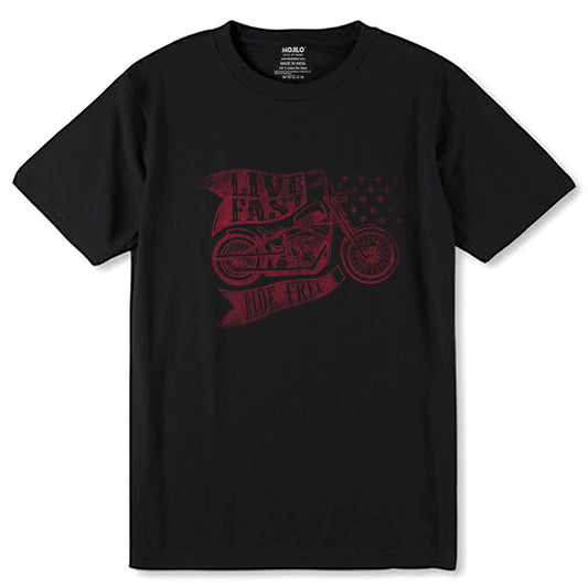 LIVE FAST RIDE FREE - Unisex Round Neck Regular Fit 100% Combed Cotton Half Sleeve T-Shirt - Mojilo Mart