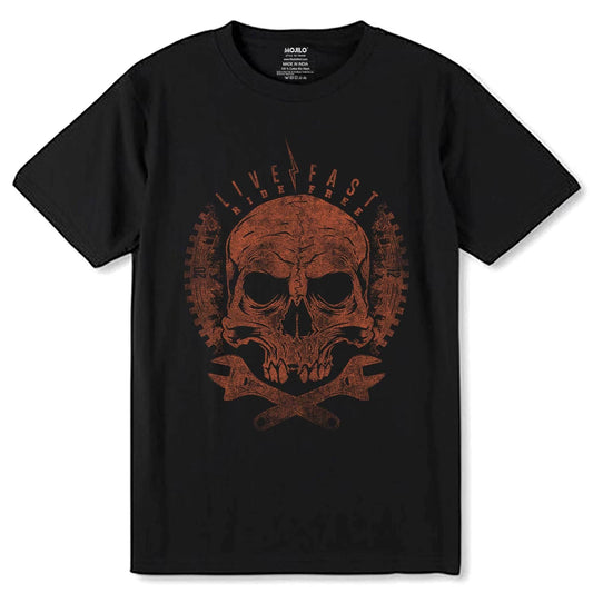 LIVE FAST RIDE FREE SKULL - Unisex Round Neck Regular Fit 100% Combed Cotton Half Sleeve T-Shirt - Mojilo Mart