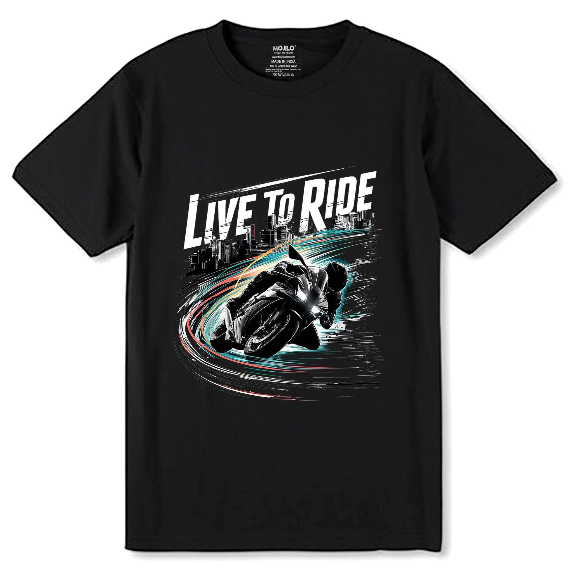 LIve To Ride - Unisex Round Neck Regular Fit 100% Combed Cotton Half Sleeve T-Shirt - Mojilo Mart