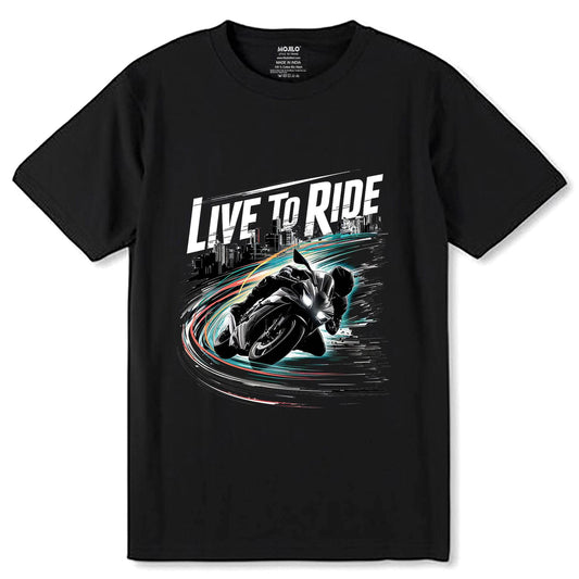 LIve To Ride - Unisex Round Neck Regular Fit 100% Combed Cotton Half Sleeve T-Shirt - Mojilo Mart