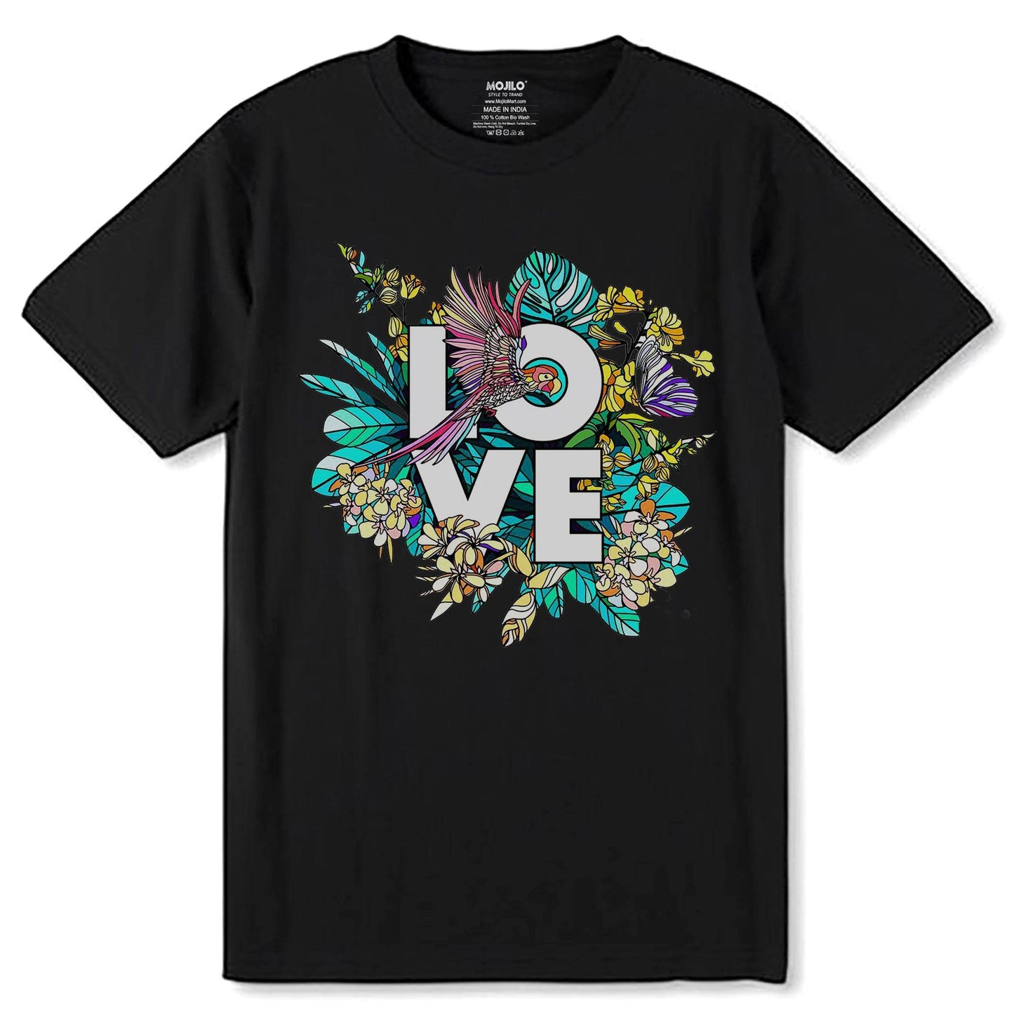 LOVE FLORAL - Unisex Round Neck Regular Fit 100% Combed Cotton Half Sleeve T-Shirt - Mojilo Mart