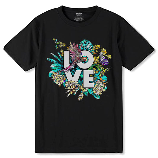 LOVE FLORAL - Unisex Round Neck Regular Fit 100% Combed Cotton Half Sleeve T-Shirt - Mojilo Mart