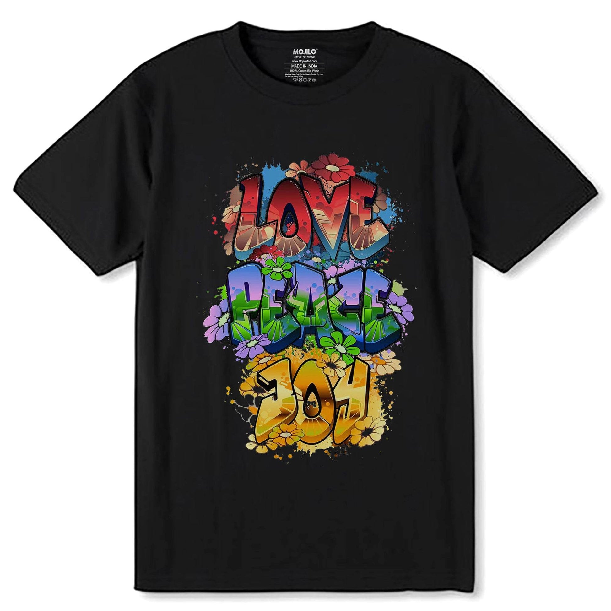LOVE PEACE JOY - Unisex Round Neck Regular Fit 100% Combed Cotton Half Sleeve T-Shirt - Mojilo Mart