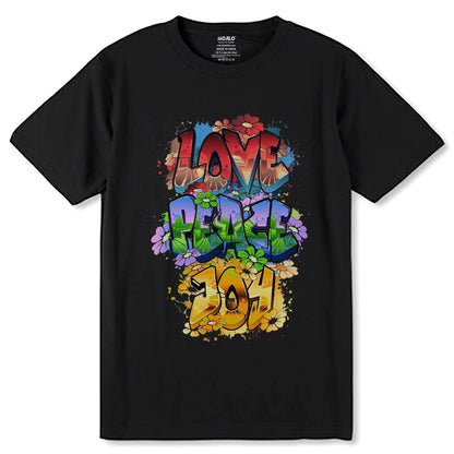 LOVE PEACE JOY - Unisex Round Neck Regular Fit 100% Combed Cotton Half Sleeve T-Shirt - Mojilo Mart