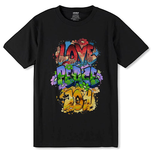 LOVE PEACE JOY - Unisex Round Neck Regular Fit 100% Combed Cotton Half Sleeve T-Shirt - Mojilo Mart