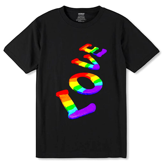 LOVE Rainbow Color Letters Pride - Unisex Round Neck Regular Fit 100% Combed Cotton Half Sleeve T-Shirt - Mojilo Mart