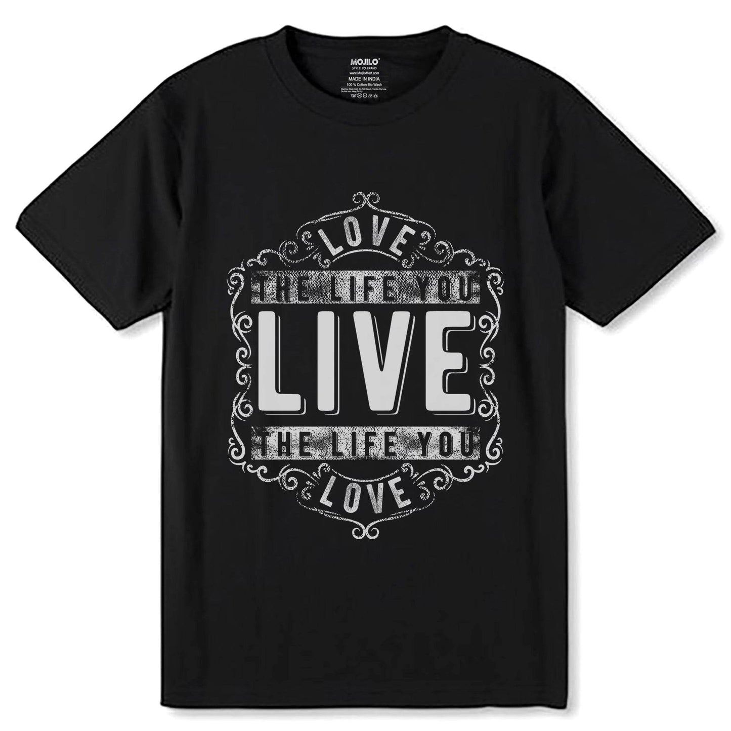 LOVE THE LIFE YOU LIVE THE LIFE YOU GLOVES - Unisex Round Neck Regular Fit 100% Combed Cotton Half Sleeve T-Shirt - Mojilo Mart