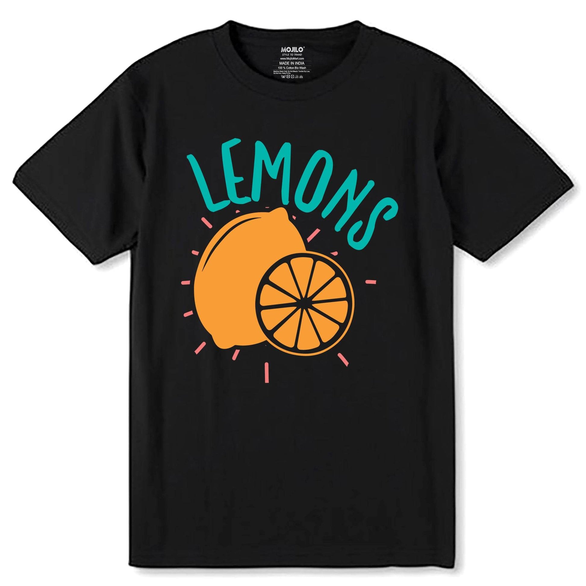 Lemons - Unisex Round Neck Regular Fit 100% Combed Cotton Half Sleeve T-Shirt - Mojilo Mart