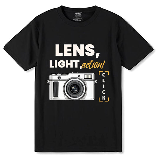 Lens Light Action - Unisex Round Neck Regular Fit 100% Combed Cotton Half Sleeve T-Shirt - Mojilo Mart