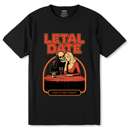 Letal Date Love At First Frighti - Unisex Round Neck Regular Fit 100% Combed Cotton Half Sleeve T-Shirt - Mojilo Mart