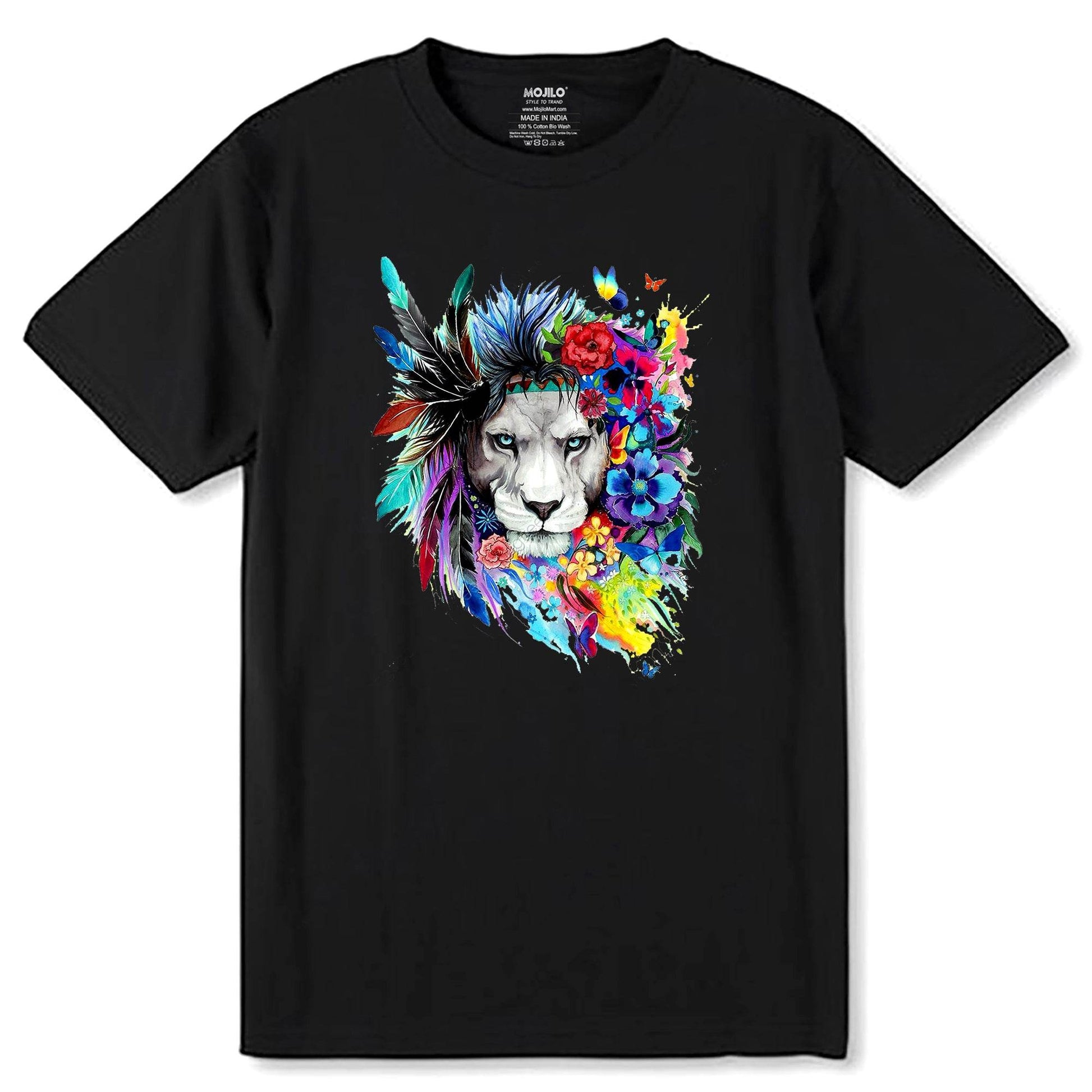Lion Inspirational Nature Power Tshirt - Unisex Round Neck Regular Fit 100% Combed Cotton Half Sleeve T-Shirt - Mojilo Mart