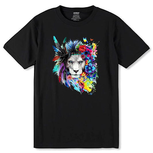 Lion Inspirational Nature Power Tshirt - Unisex Round Neck Regular Fit 100% Combed Cotton Half Sleeve T-Shirt - Mojilo Mart