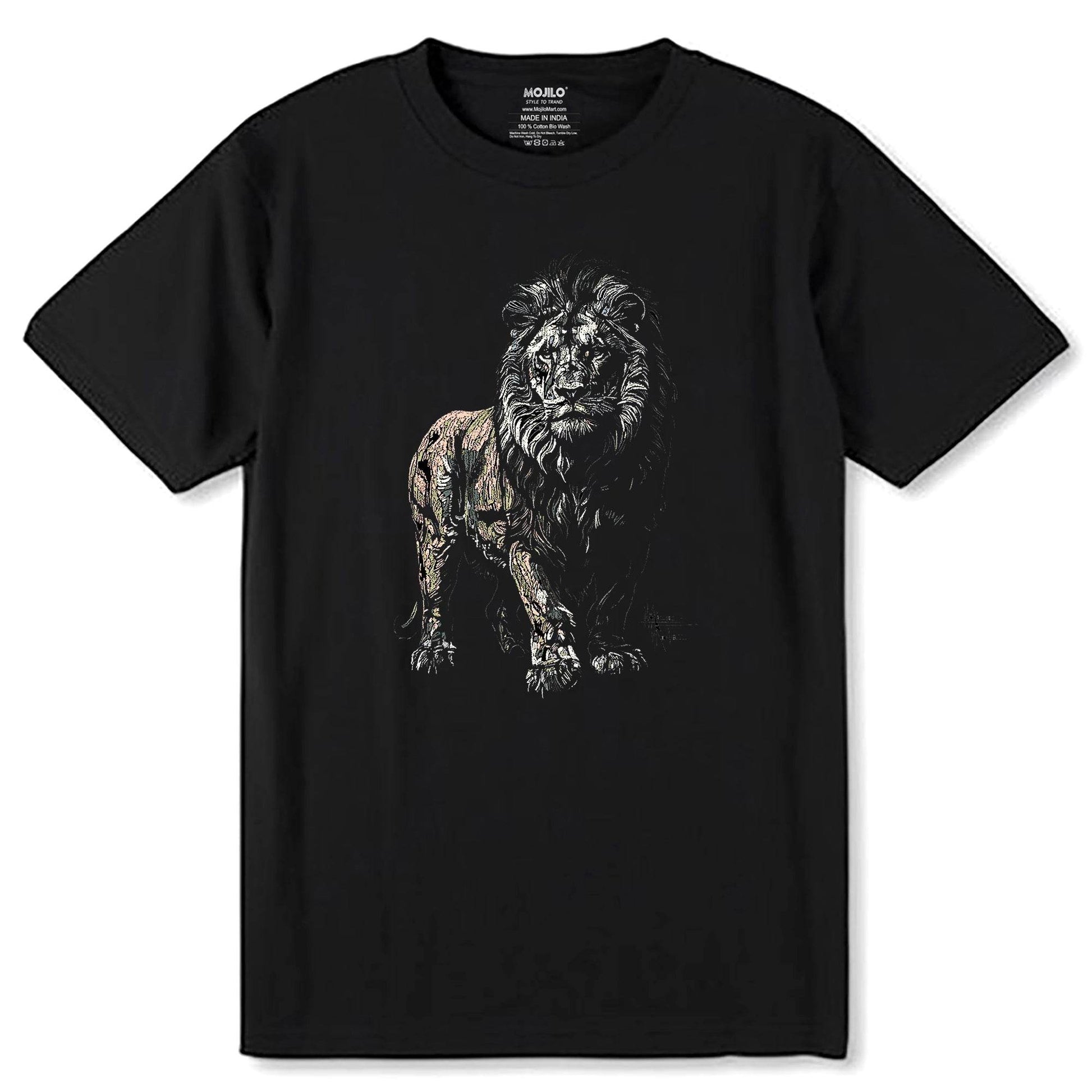Lion's Face, Dark Tee - Unisex Round Neck Regular Fit 100% Combed Cotton Half Sleeve T-Shirt - Mojilo Mart
