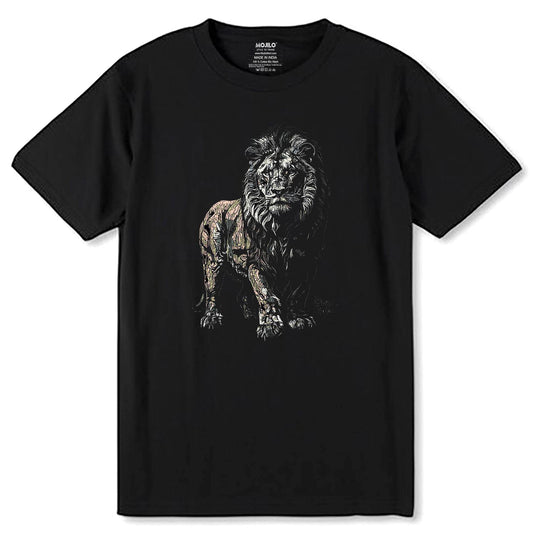 Lion's Face, Dark Tee - Unisex Round Neck Regular Fit 100% Combed Cotton Half Sleeve T-Shirt - Mojilo Mart