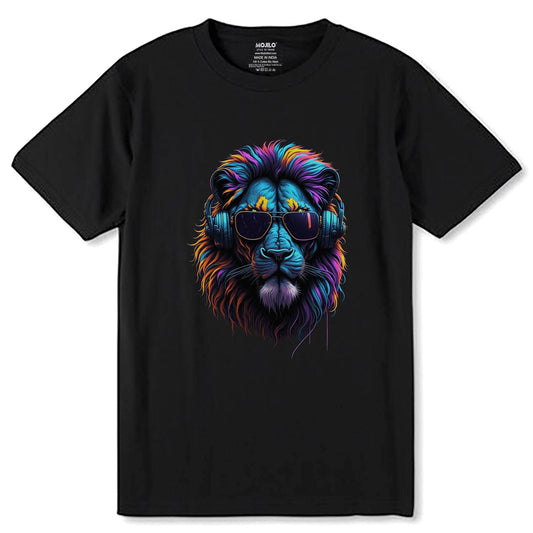 Lion wearing Sunglasses - Unisex Round Neck Regular Fit 100% Combed Cotton Half Sleeve T-Shirt - Mojilo Mart