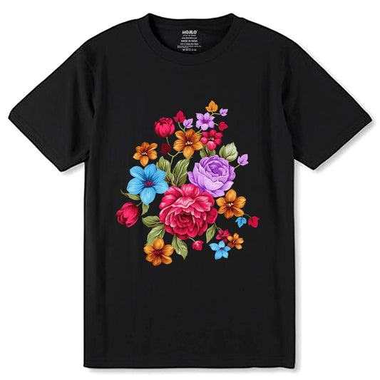 Loose Summer Flowers - Unisex Round Neck Regular Fit 100% Combed Cotton Half Sleeve T-Shirt - Mojilo Mart