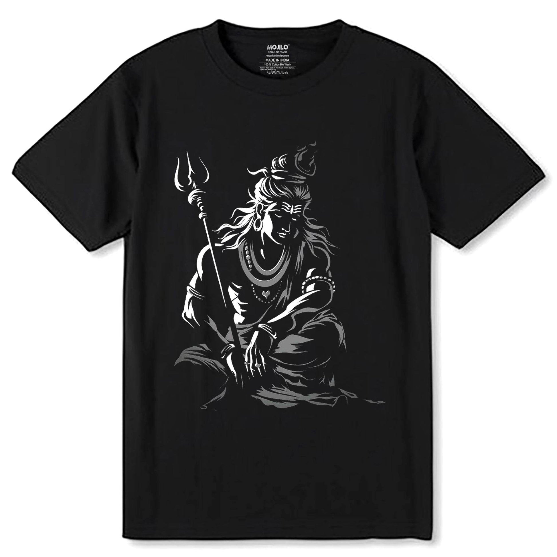 Lord Shiv Printed - Unisex Round Neck Regular Fit 100% Combed Cotton Half Sleeve T-Shirt - Mojilo Mart