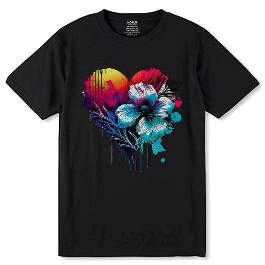 Love Heart Watercolor 90s Trend - Unisex Round Neck Regular Fit 100% Combed Cotton Half Sleeve T-Shirt - Mojilo Mart