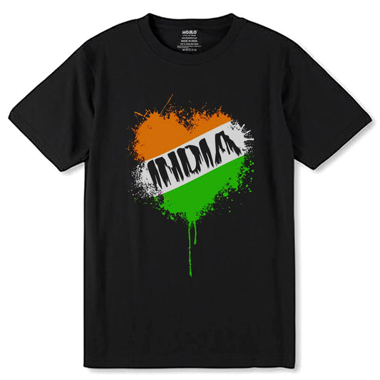 Love India In Heart With Flag Colour - Unisex Round Neck Regular Fit 100% Combed Cotton Half Sleeve T-Shirt - Mojilo Mart