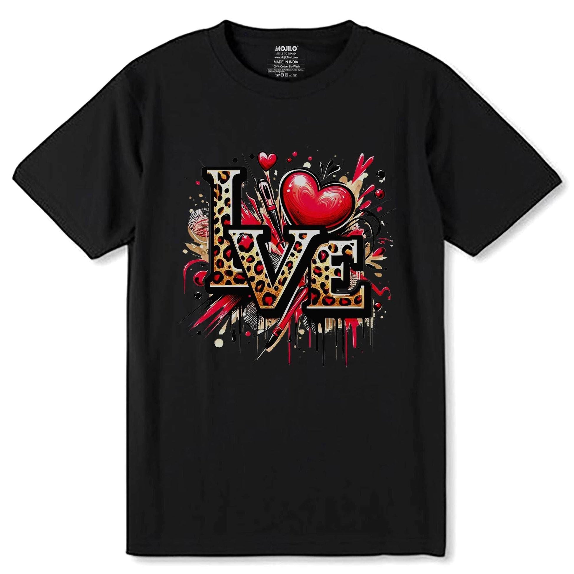 Love Leopard DESIGNE - Unisex Round Neck Regular Fit 100% Combed Cotton Half Sleeve T-Shirt - Mojilo Mart