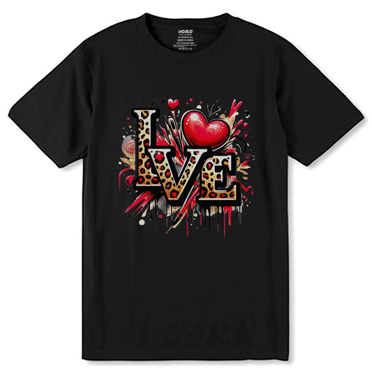 Love Leopard DESIGNE - Unisex Round Neck Regular Fit 100% Combed Cotton Half Sleeve T-Shirt - Mojilo Mart