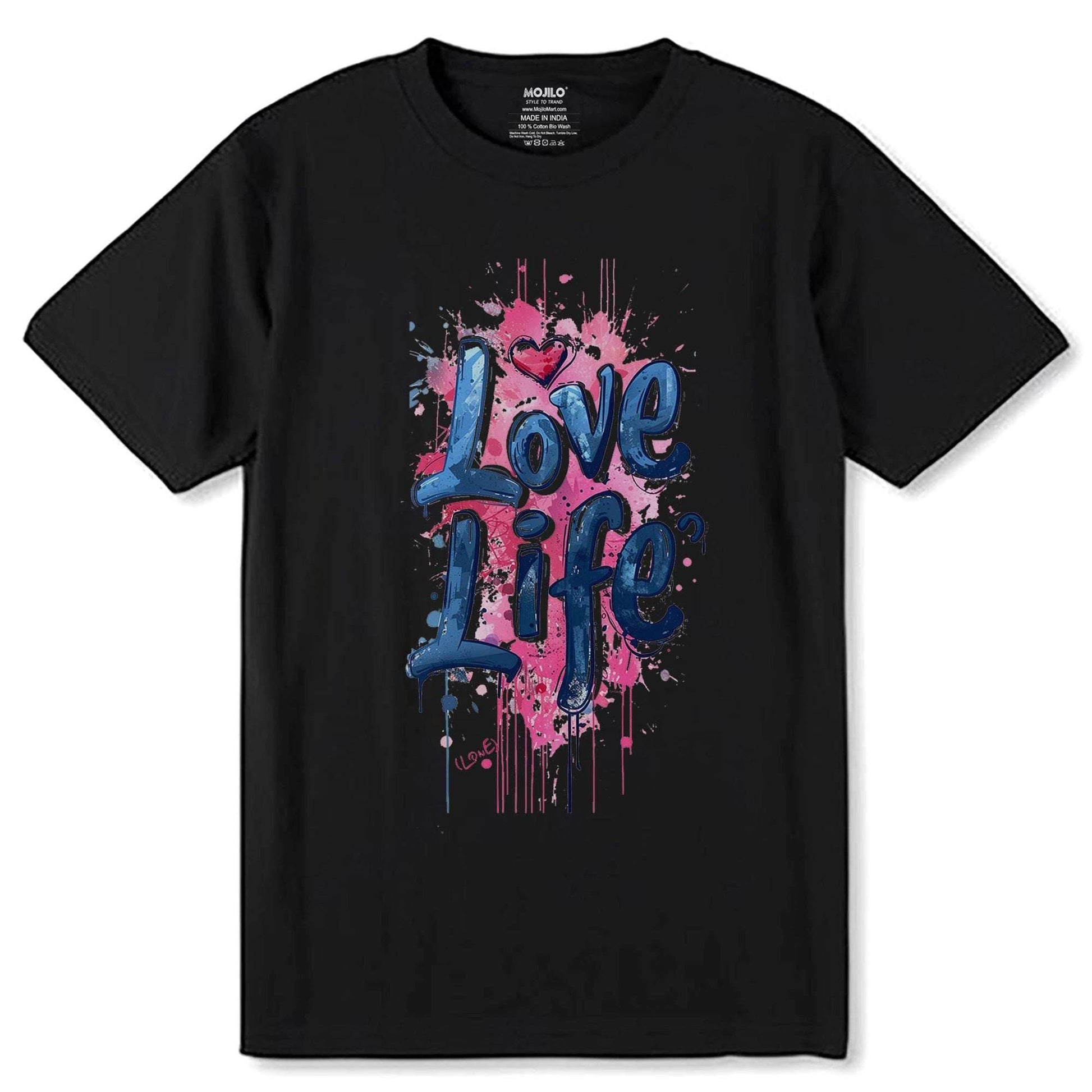Love Life Print - Unisex Round Neck Regular Fit 100% Combed Cotton Half Sleeve T-Shirt - Mojilo Mart