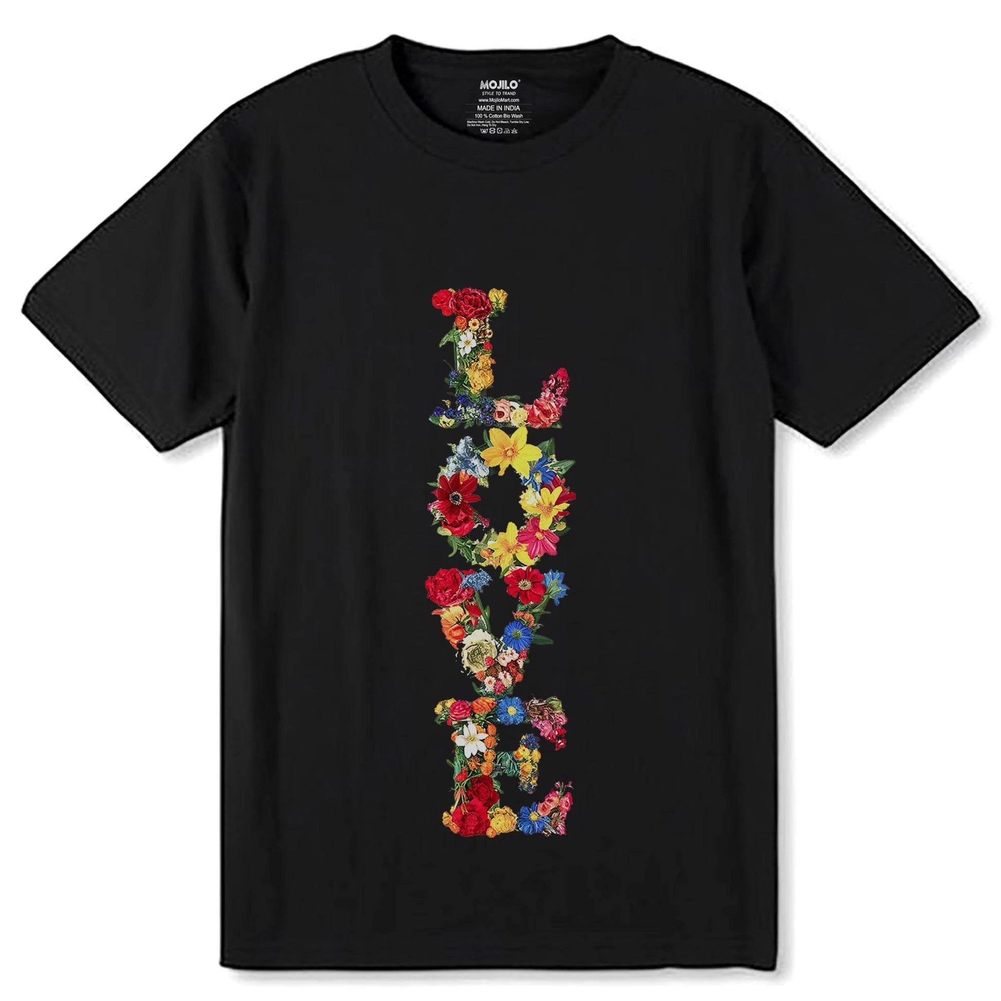 Love in flowers - Unisex Round Neck Regular Fit 100% Combed Cotton Half Sleeve T-Shirt - Mojilo Mart