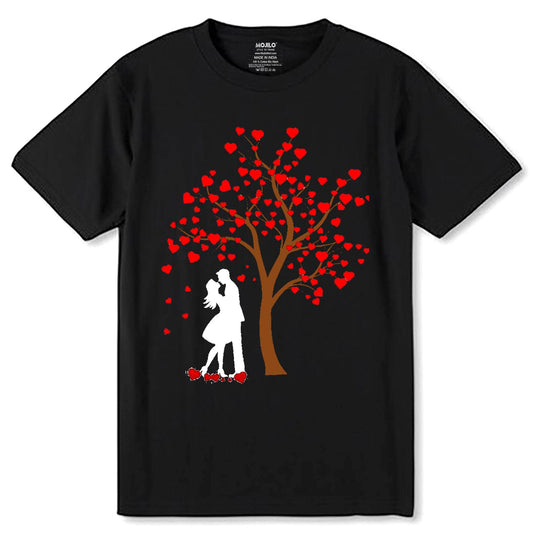 Loving couple, silhouette couples - Unisex Round Neck Regular Fit 100% Combed Cotton Half Sleeve T-Shirt - Mojilo Mart