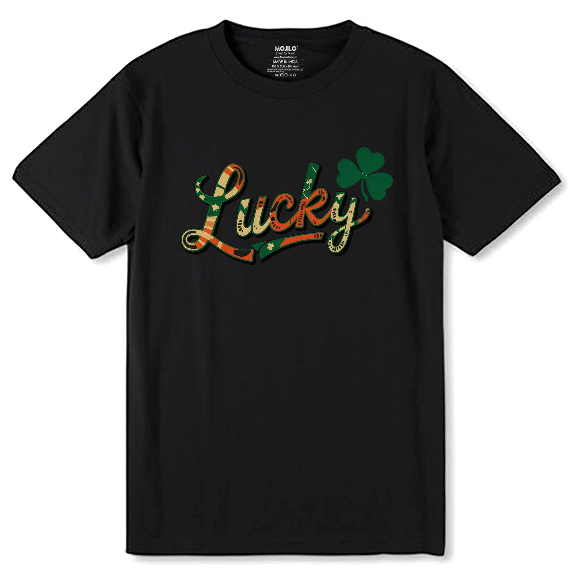 Lucky - Unisex Round Neck Regular Fit 100% Combed Cotton Half Sleeve T-Shirt - Mojilo Mart