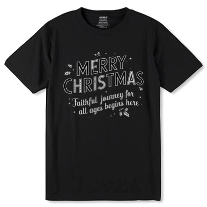 MERRY CHRISTMAS Faithful Journey For All Ages Begins Here - Unisex Round Neck Regular Fit 100% Combed Cotton Half Sleeve T-Shirt - Mojilo Mart