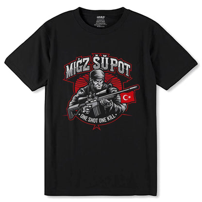 MIGZ SUPOT ONE SHOT ONE K?LL - Unisex Round Neck Regular Fit 100% Combed Cotton Half Sleeve T-Shirt - Mojilo Mart