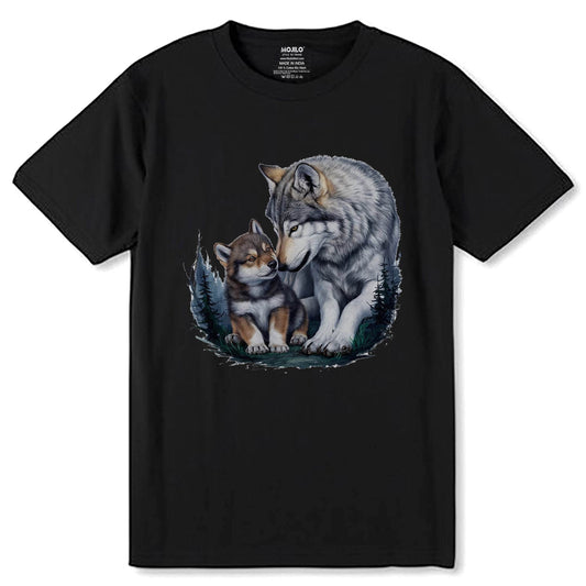 MOTHER'S LOVE WOLF - Unisex Round Neck Regular Fit 100% Combed Cotton Half Sleeve T-Shirt - Mojilo Mart