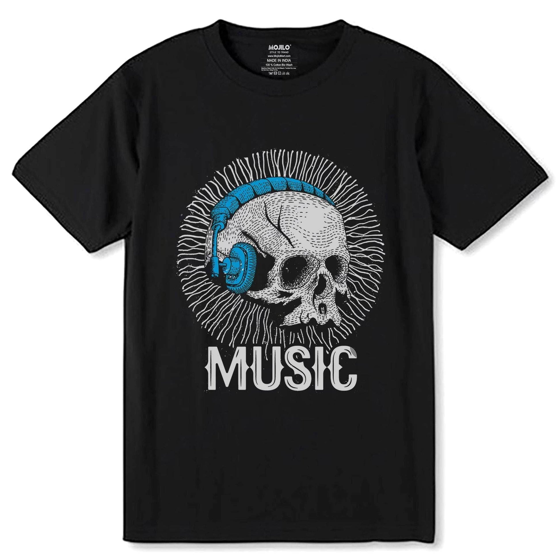 MUSIC - Unisex Round Neck Regular Fit 100% Combed Cotton Half Sleeve T-Shirt - Mojilo Mart