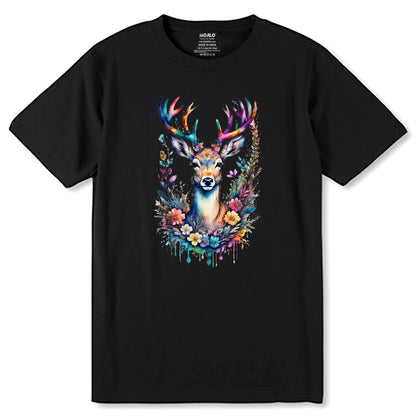 Magic Deer Antlers Forest Psychedelic deer Art - Unisex Round Neck Regular Fit 100% Combed Cotton Half Sleeve T-Shirt - Mojilo Mart