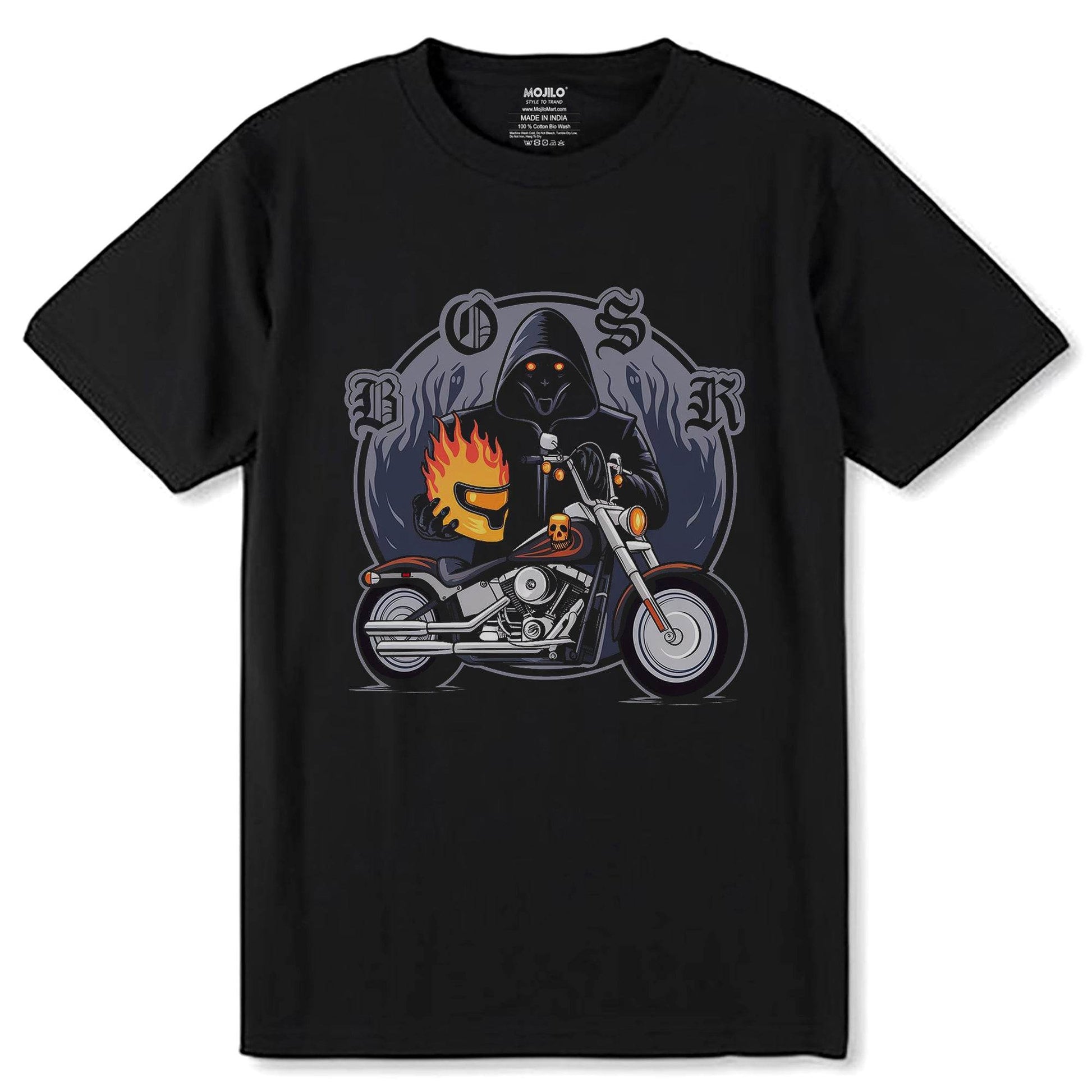 Man with fire bike - Unisex Round Neck Regular Fit 100% Combed Cotton Half Sleeve T-Shirt - Mojilo Mart