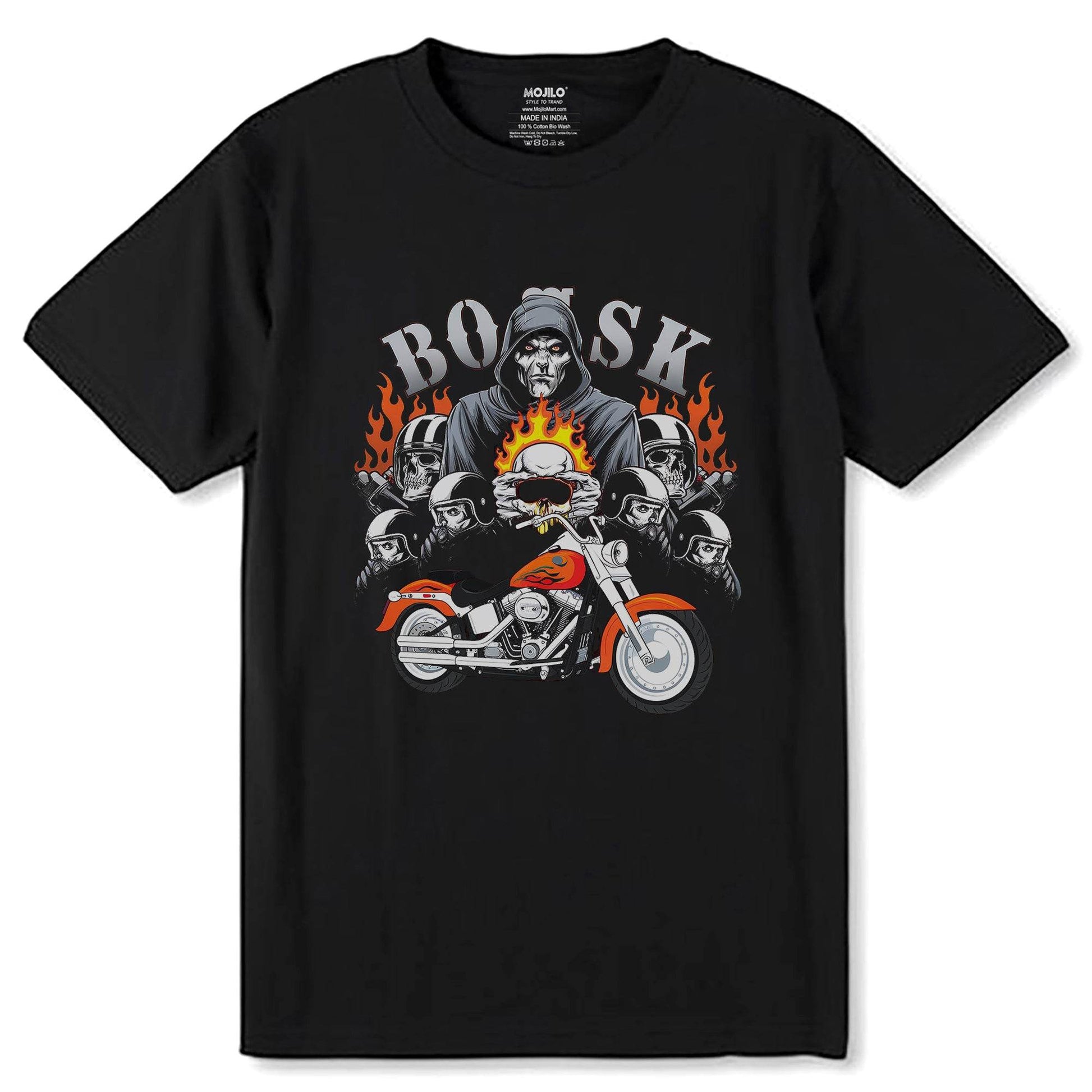Man with fire bike Desing - Unisex Round Neck Regular Fit 100% Combed Cotton Half Sleeve T-Shirt - Mojilo Mart