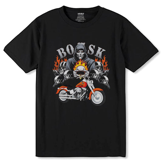 Man with fire bike Desing - Unisex Round Neck Regular Fit 100% Combed Cotton Half Sleeve T-Shirt - Mojilo Mart