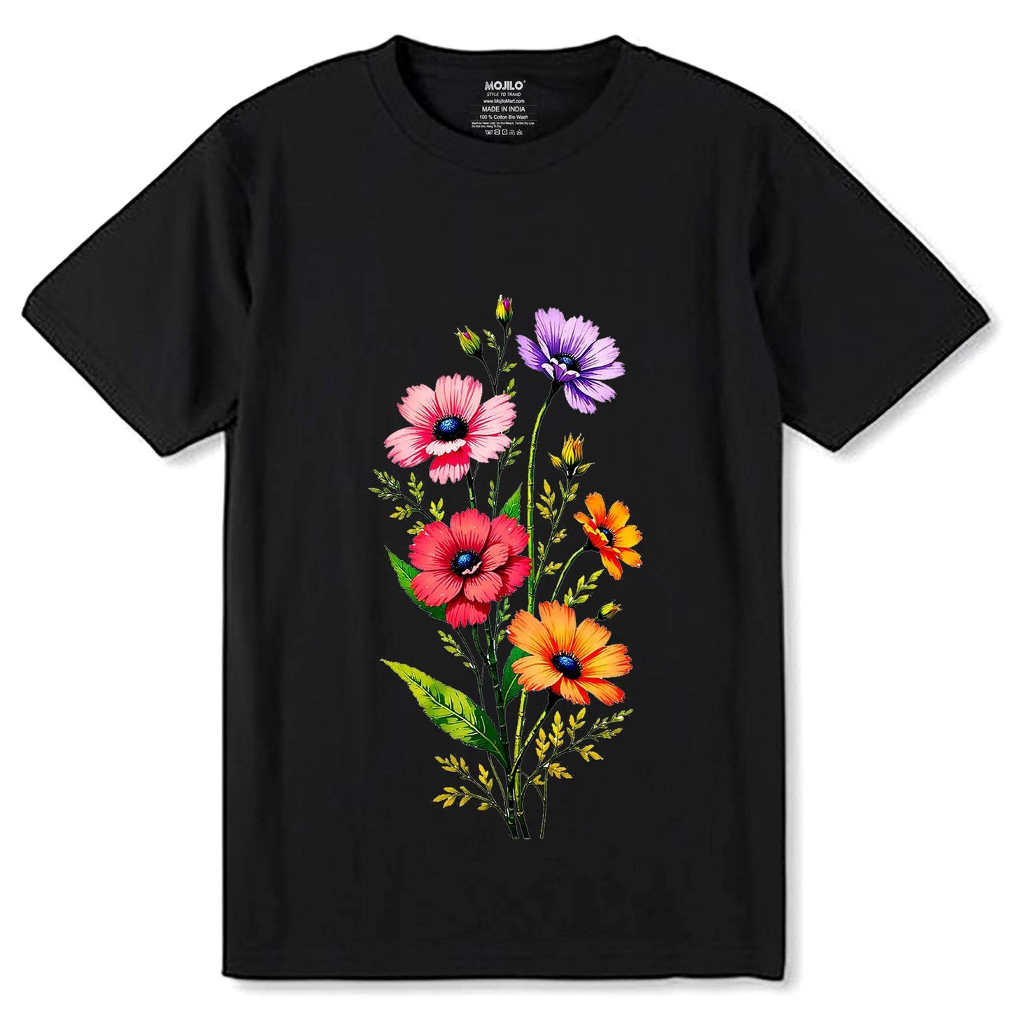 Meadow Flowers - Unisex Round Neck Regular Fit 100% Combed Cotton Half Sleeve T-Shirt - Mojilo Mart