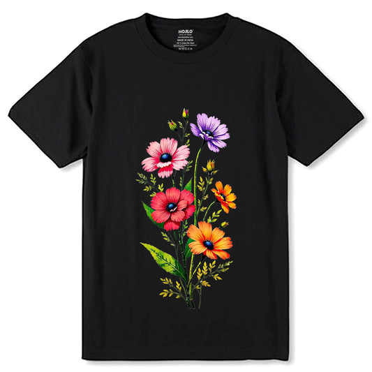 Meadow Flowers - Unisex Round Neck Regular Fit 100% Combed Cotton Half Sleeve T-Shirt - Mojilo Mart