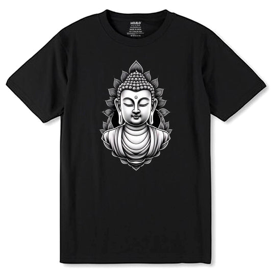 Meditating Buddha - Unisex Round Neck Regular Fit 100% Combed Cotton Half Sleeve T-Shirt - Mojilo Mart