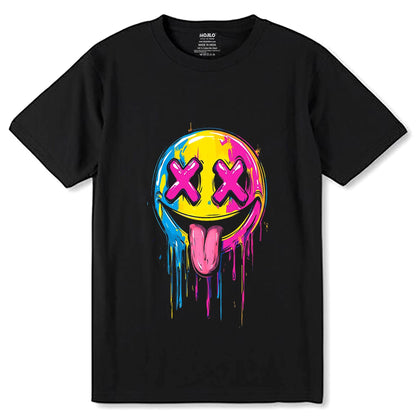 Melting Glitchy Smiling Face - Unisex Round Neck Regular Fit 100% Combed Cotton Half Sleeve T-Shirt - Mojilo Mart