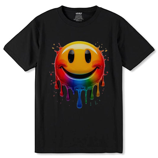 Melting Smiley - Unisex Round Neck Regular Fit 100% Combed Cotton Half Sleeve T-Shirt - Mojilo Mart