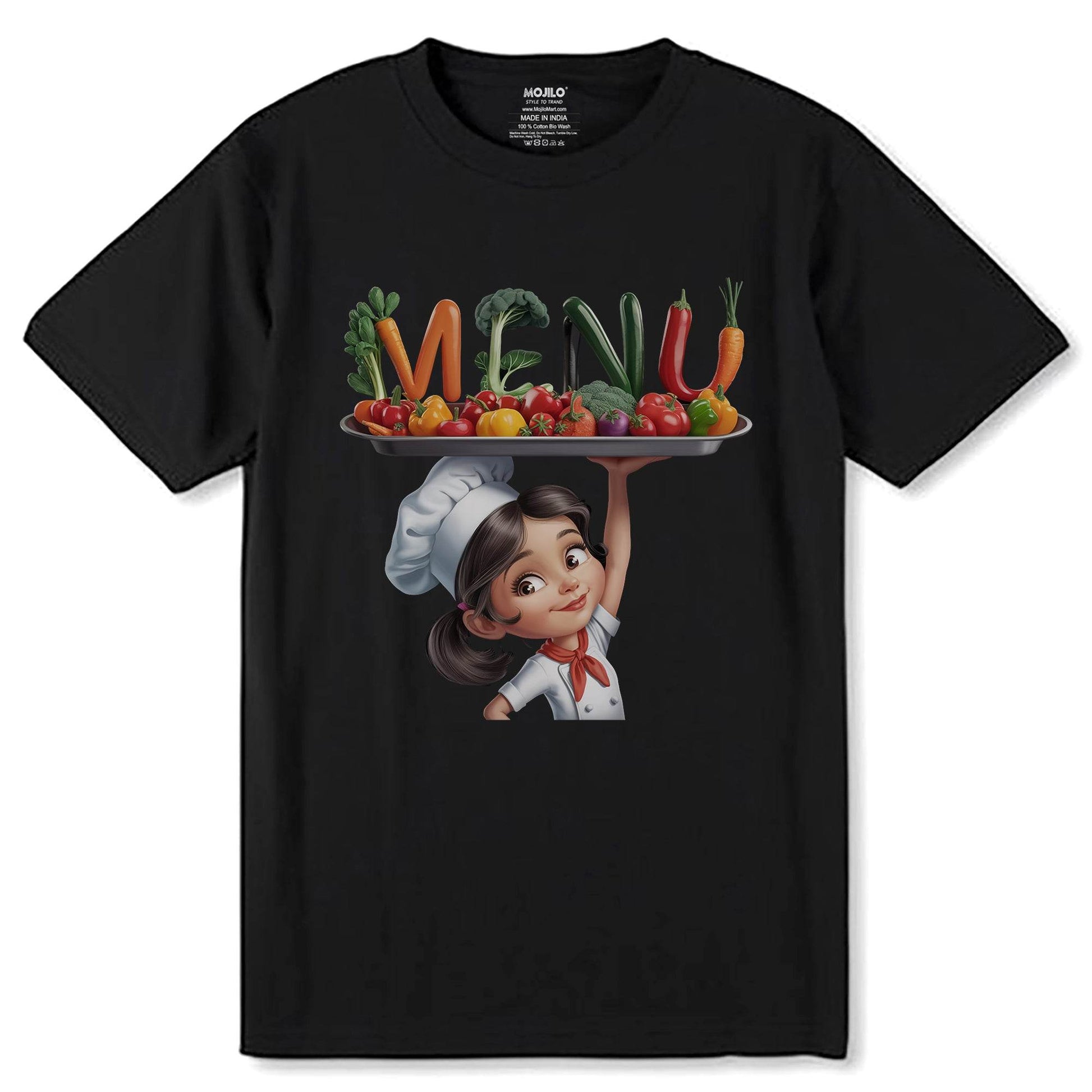 Menu Cute Cook Character - Unisex Round Neck Regular Fit 100% Combed Cotton Half Sleeve T-Shirt - Mojilo Mart
